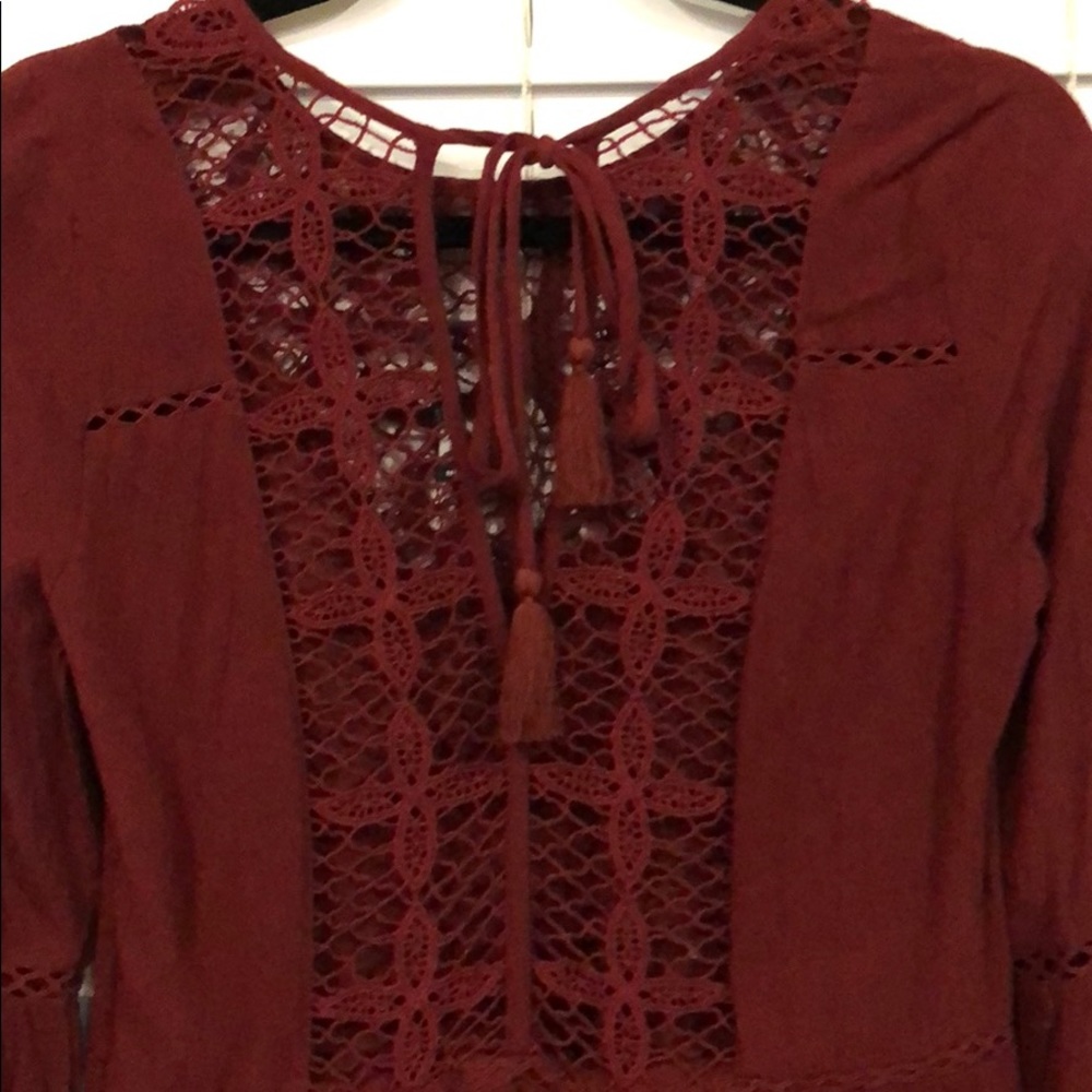 American Eagle Maroon Lacey Long Sleeve Dress - Picture 4 of 5